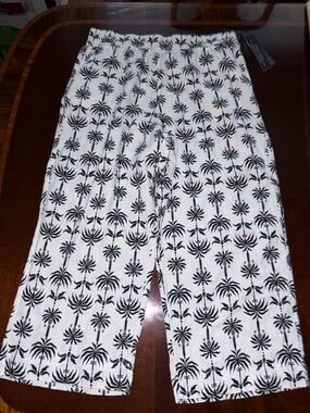 Nicole miller Linen collection Pants palm tree Summer pull on elastic new nwt xl